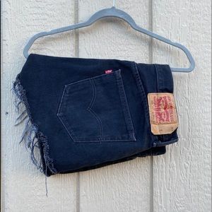Levi’s 501 Black Distressed High Waisted Shorts